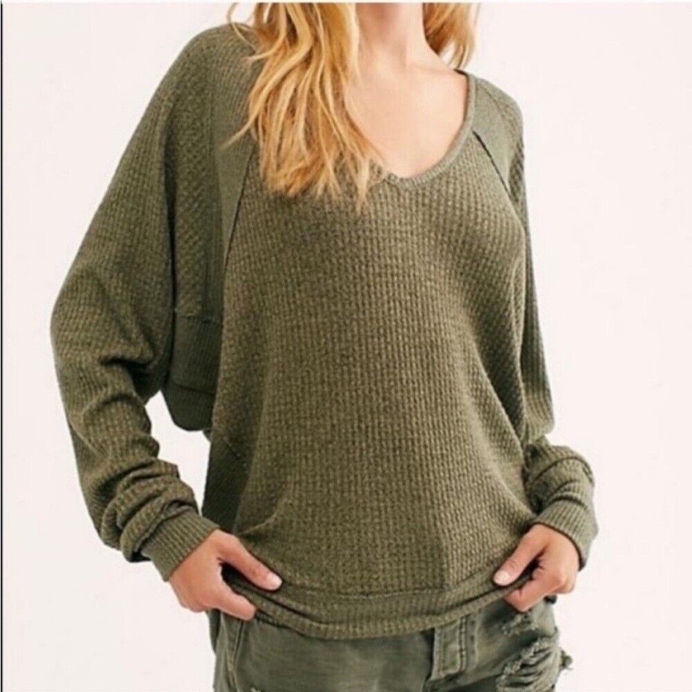 NWT! Free People - Santa Clara Thermal - Ferngully Green - Size Small
